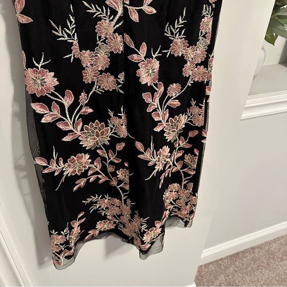 Jessica Howard Black Pink Gold Floral Embroidered Mini Dress 6 - Picture 5 of 10